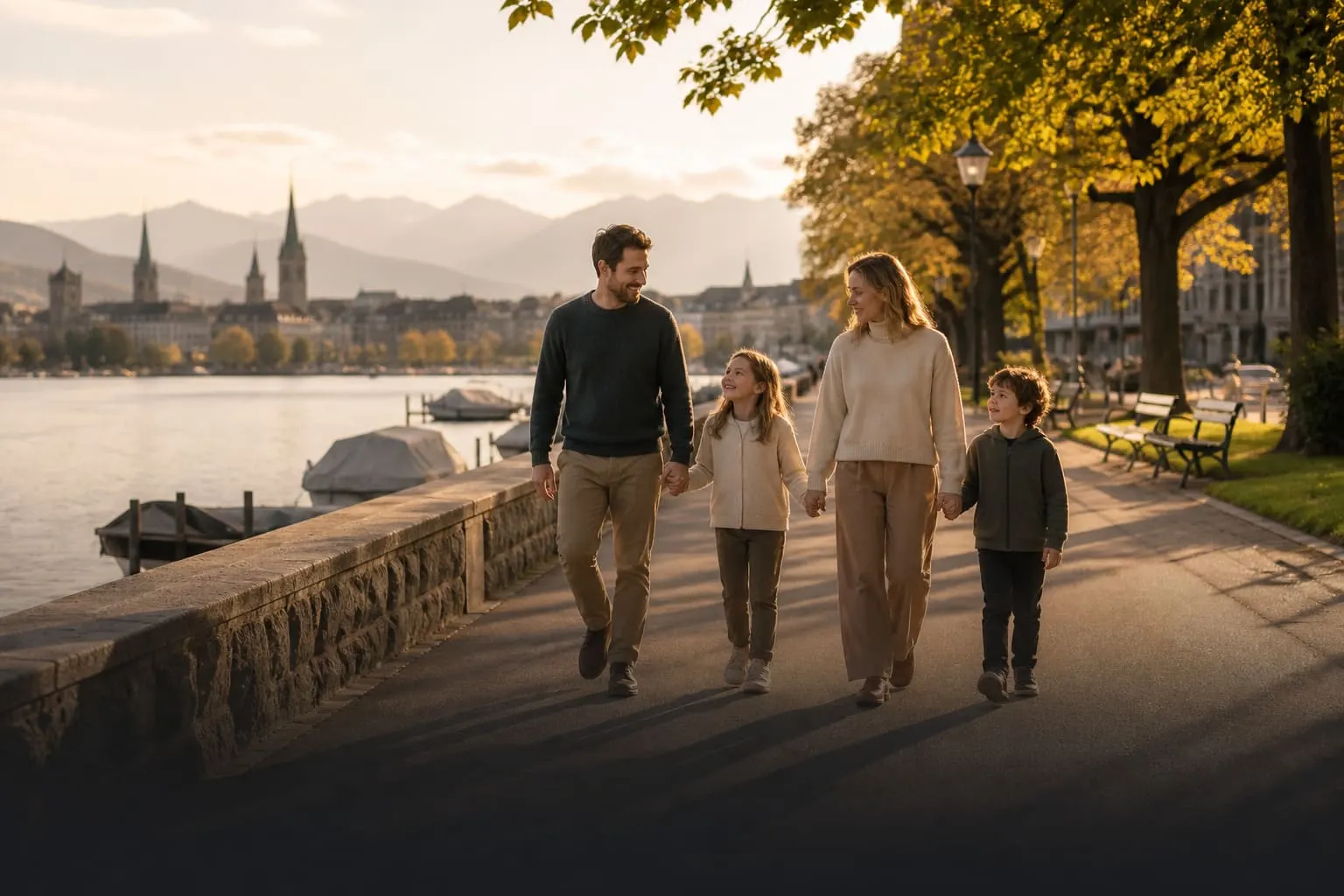 Familie unterwegs in einem neuen Lebensabschnitt